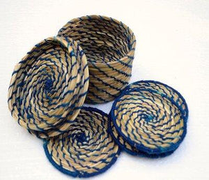 Decorative Spiral Textured Coaster and Box Set in Navy Blue | KalaGhar